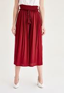 Bayan Bordo Lastik Detaylı Bol Pantolon