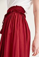 Bayan Bordo Lastik Detaylı Bol Pantolon