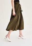 Bayan Yeşil Lastik Detaylı Bol Pantolon