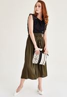 Bayan Yeşil Lastik Detaylı Bol Pantolon