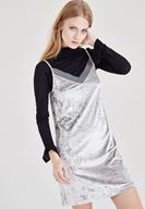 Bayan Gri Kadife Askılı Elbise