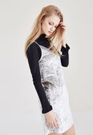 Bayan Gri Kadife Askılı Elbise