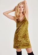 Bayan Sarı Kadife Askılı Elbise