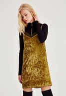 Bayan Sarı Kadife Askılı Elbise