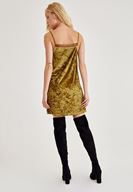 Bayan Sarı Kadife Askılı Elbise