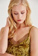 Bayan Sarı Kadife Askılı Elbise