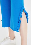 Bayan Mavi Fırfır Detaylı Triko Pantolon