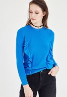 Bayan Mavi Fırfır Detaylı Triko Kazak
