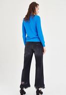 Bayan Mavi Fırfır Detaylı Triko Kazak