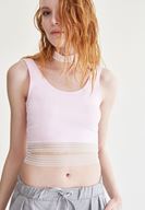 Bayan Pembe Tül Detaylı Yarım Bluz