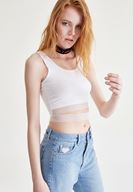 Bayan Beyaz Tül Detaylı Yarım Bluz