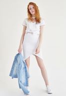 Bayan Beyaz Yırtmaçlı Etek