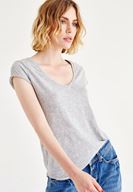 Bayan Gri V Yaka Pamuklu Tişört
