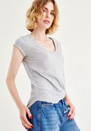 Bayan Gri V Yaka Pamuklu Tişört