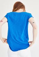 Bayan Mavi V Yaka Pamuklu Tişört