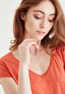 Bayan Turuncu V Yaka Pamuklu Tişört