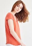 Bayan Turuncu V Yaka Pamuklu Tişört