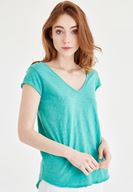 Bayan Yeşil V Yaka Pamuklu Tişört