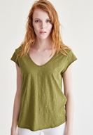Bayan Yeşil V Yaka Pamuklu Tişört