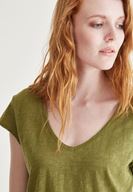 Bayan Yeşil V Yaka Pamuklu Tişört