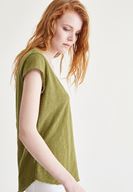 Bayan Yeşil V Yaka Pamuklu Tişört