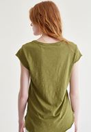 Bayan Yeşil V Yaka Pamuklu Tişört