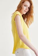 Bayan Sarı V Yaka Pamuklu Tişört