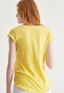 Bayan Sarı V Yaka Pamuklu Tişört