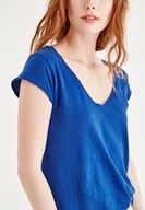 Bayan Lacivert V Yaka Pamuklu Tişört