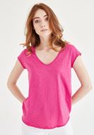 Bayan Pembe V Yaka Pamuklu Tişört