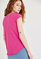 Bayan Pembe V Yaka Pamuklu Tişört