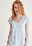 Bayan Mavi V Yaka Pamuklu Tişört