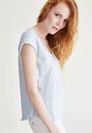 Bayan Mavi V Yaka Pamuklu Tişört