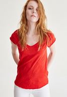 Bayan Kırmızı V Yaka Pamuklu Tişört