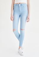 Bayan Mavi Yüksek Bel Dar Paça Skinny Jean