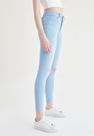 Bayan Mavi Yüksek Bel Dar Paça Skinny Jean