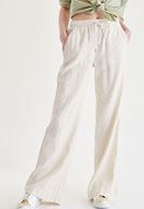 Bayan Krem Bağcık Detaylı Pantolon