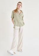 Bayan Krem Bağcık Detaylı Pantolon