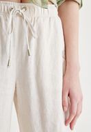 Bayan Krem Bağcık Detaylı Pantolon