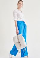 Bayan Mavi Bağcık Detaylı Pantolon