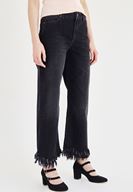 Bayan Siyah Paça Detaylı Bol Kesim Jean Pantolon
