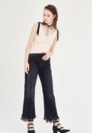 Bayan Siyah Paça Detaylı Bol Kesim Jean Pantolon