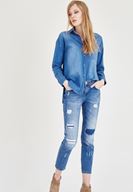 Bayan Mavi Kot Gömlek