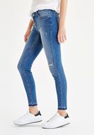 Bayan Lacivert Dizi Yırtık Jean