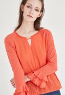 Bayan Turuncu Yaka Detaylı Bluz1