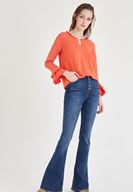 Bayan Turuncu Yaka Detaylı Bluz1