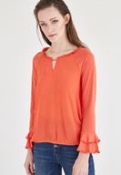 Bayan Turuncu Yaka Detaylı Bluz1