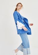 Bayan Mavi Şal Yaka Ceket