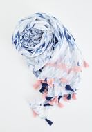 Bayan Lacivert Püsküllü Etnik Desenli İnce Şal