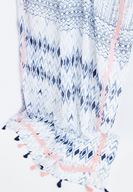 Bayan Lacivert Püsküllü Etnik Desenli İnce Şal